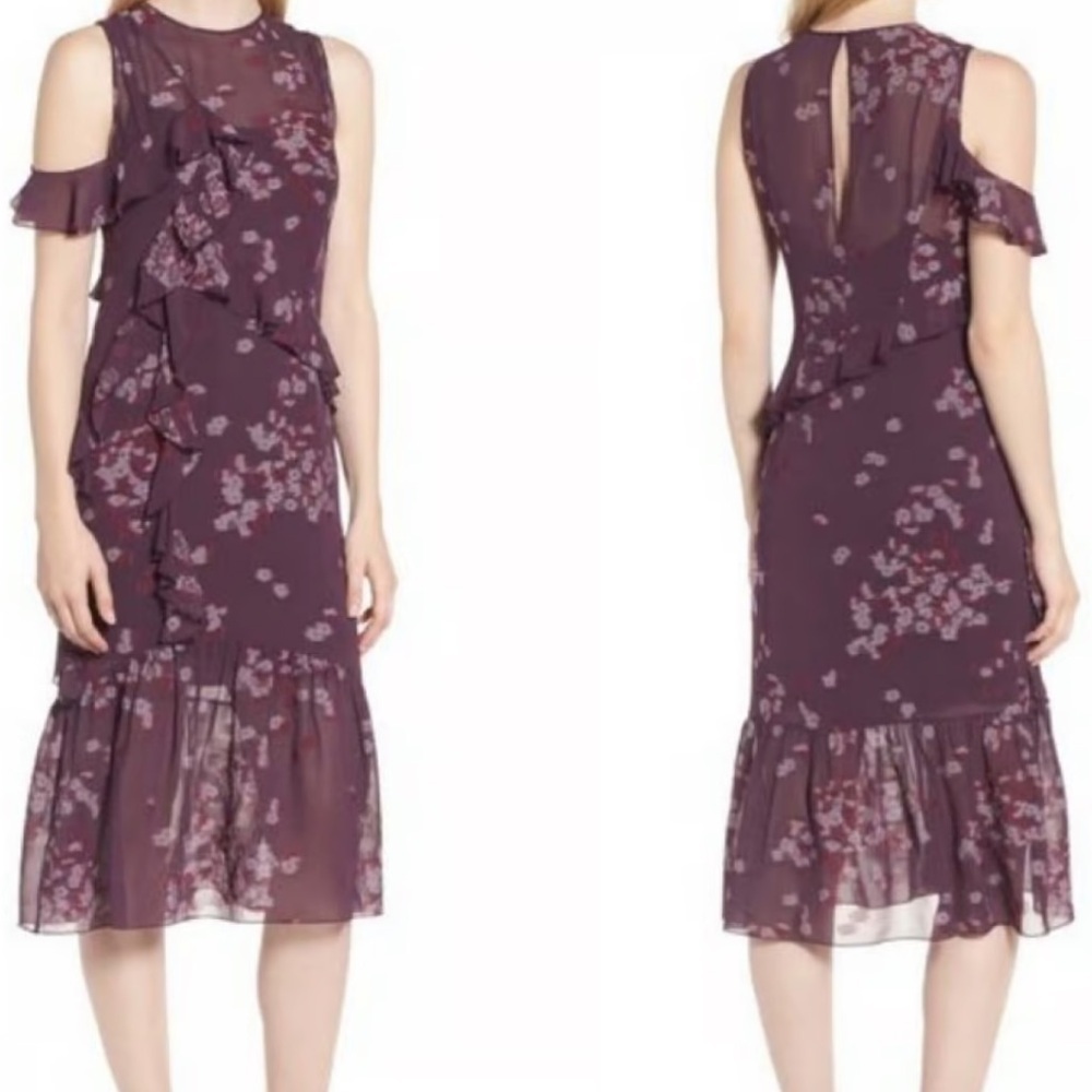 ✨ Lewit Purple Floral Embroidered Ruffle Dress